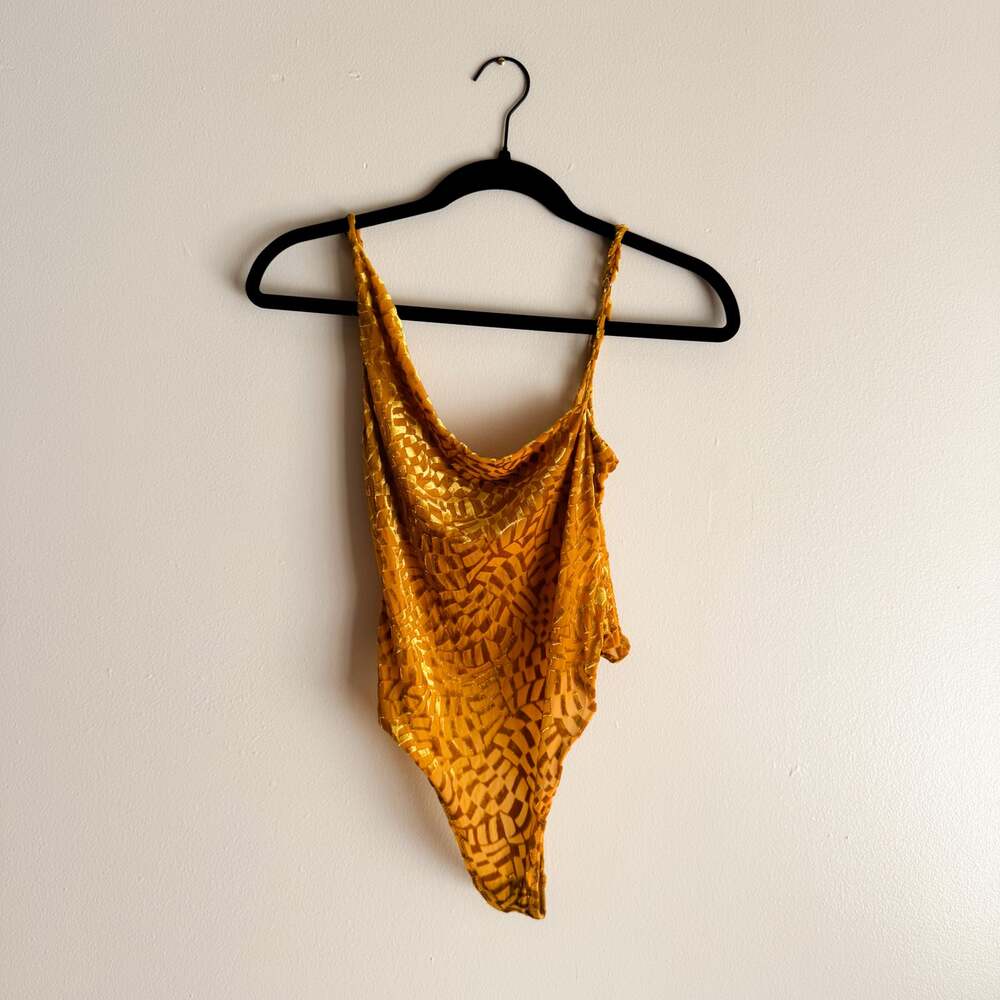Anthropologie Out From Under Gold Velvet Geometric Pattern Sleeveless Bodysuit S